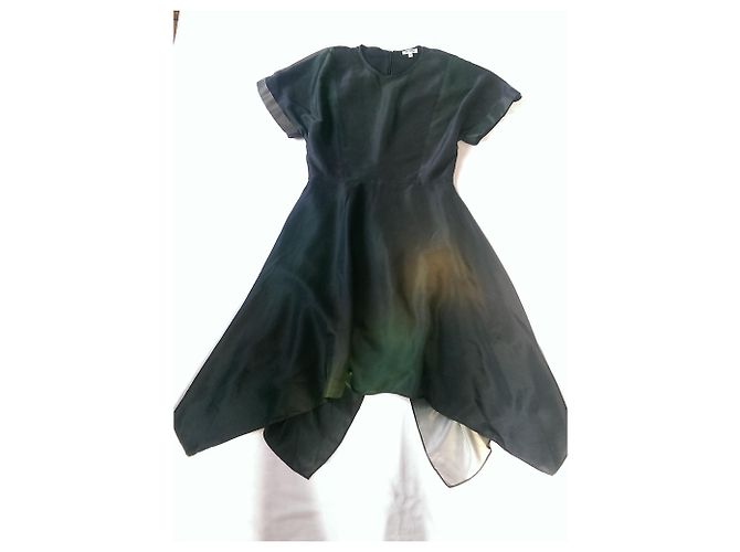 Vestido skater assimétrico Kenzo em seda tie dye verde - vista 3