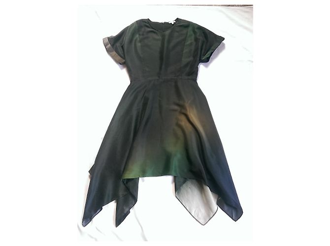 Vestido skater assimétrico Kenzo em seda tie dye verde - vista 5