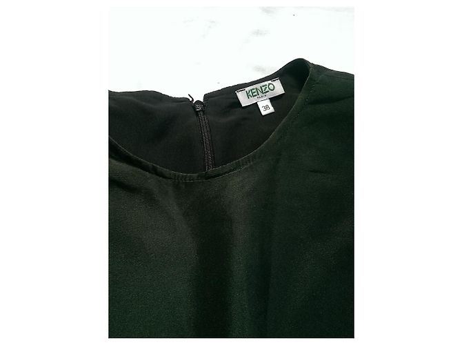 Vestido skater assimétrico Kenzo em seda tie dye verde - vista 6