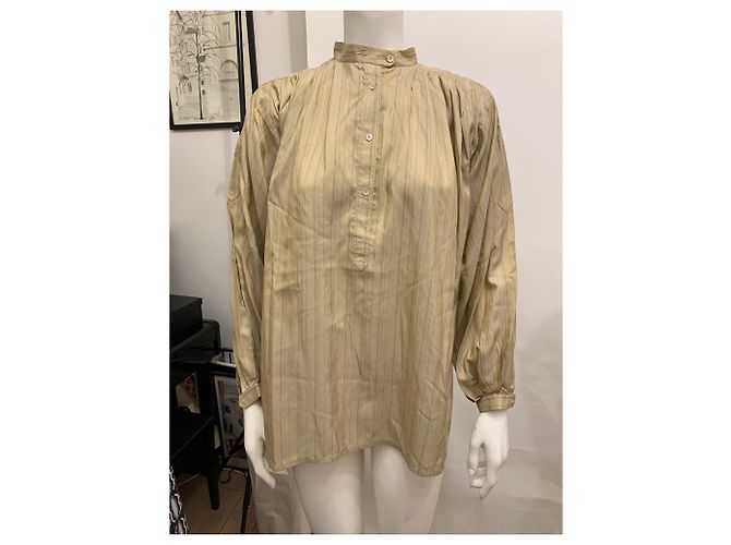 Camicetta Pierre Cardin a Righe in Seta Beige Dorata D'oro - vista 2