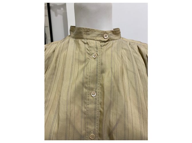 Camicetta Pierre Cardin a Righe in Seta Beige Dorata D'oro - vista 3