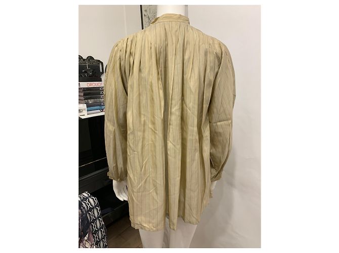 Camicetta Pierre Cardin a Righe in Seta Beige Dorata D'oro - vista 4