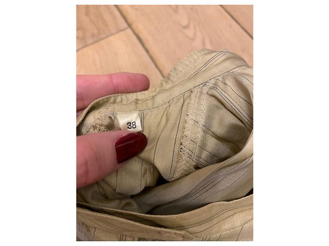 Camicetta Pierre Cardin a Righe in Seta Beige Dorata D'oro - vista 6