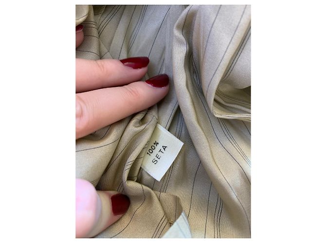 Camicetta Pierre Cardin a Righe in Seta Beige Dorata D'oro - vista 7