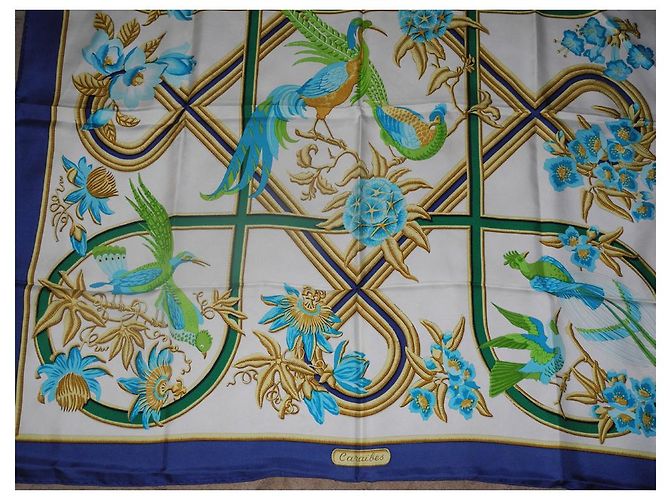 Hermès Lenços de seda Verde Amarelo Creme Azul marinho - vista 2