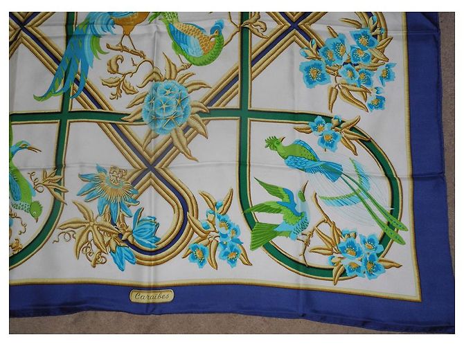 Hermès Lenços de seda Verde Amarelo Creme Azul marinho - vista 3