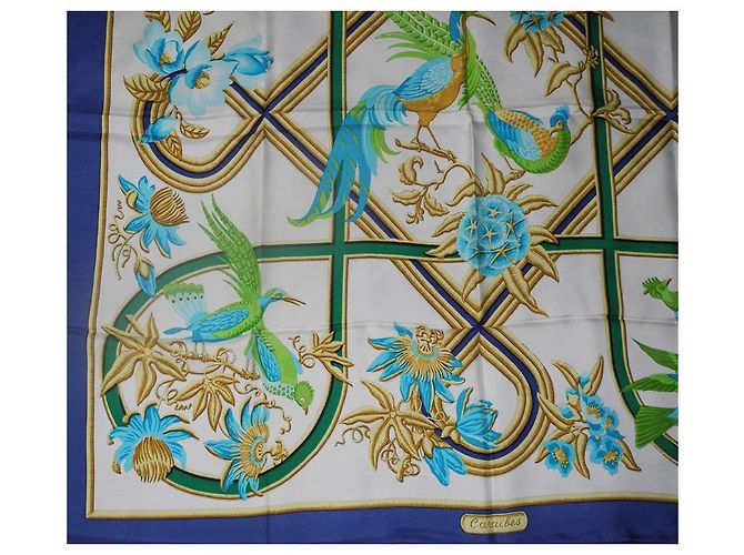 Hermès Lenços de seda Verde Amarelo Creme Azul marinho - vista 4