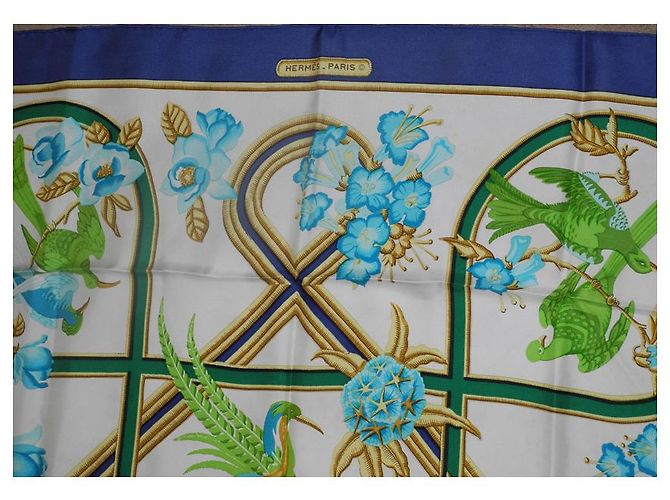 Hermès Lenços de seda Verde Amarelo Creme Azul marinho - vista 7