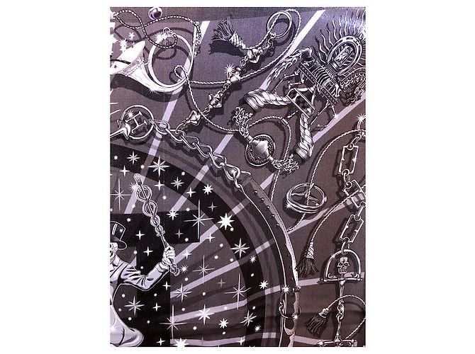 Hermès C'est La Fete vintage silk 70 Nero Grigio Grigio antracite - vista 17