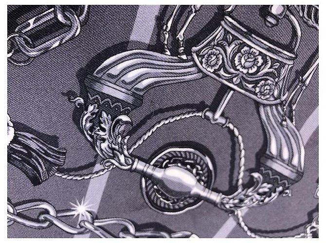 Hermès C'est La Fete vintage silk 70 Nero Grigio Grigio antracite - vista 19