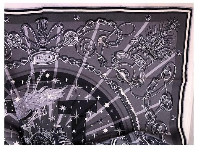 Hermès C'est La Fete vintage silk 70 Nero Grigio Grigio antracite - vista 20
