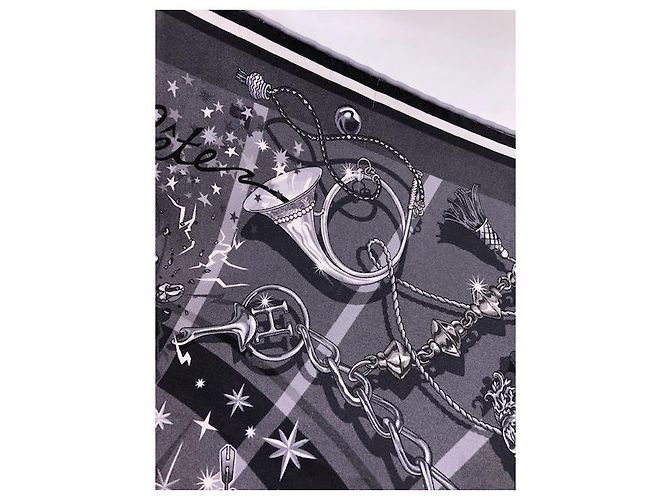 Hermès C'est La Fete vintage silk 70 Nero Grigio Grigio antracite - vista 23