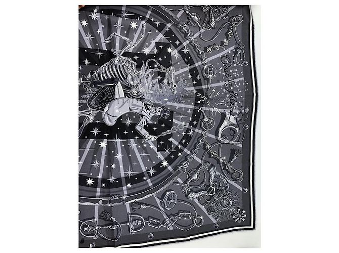 Hermès C'est La Fete vintage silk 70 Nero Grigio Grigio antracite - vista 24