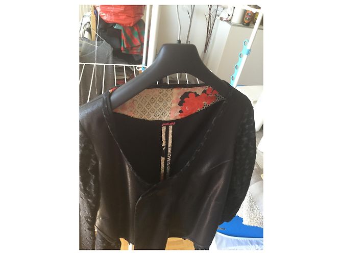 Autre Marque Giacca Moloko in pelle e cotone nero rosso avorio Bianco sporco - vista 2