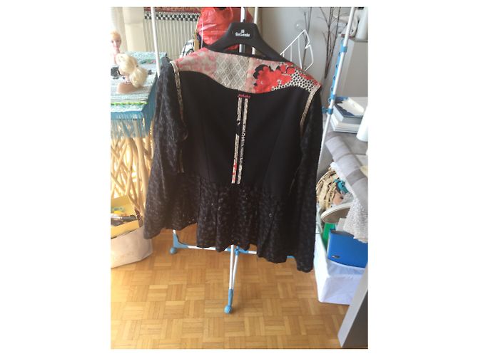 Autre Marque Giacca Moloko in pelle e cotone nero rosso avorio Bianco sporco - vista 4