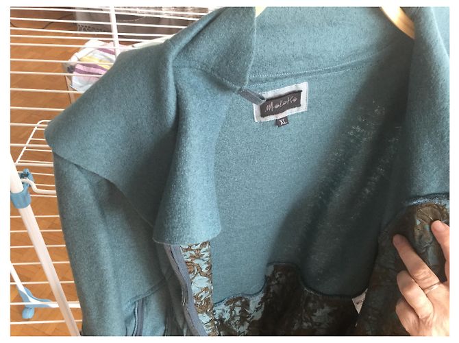 Autre Marque Giacca CUT VERSE in lana castagna e blu scuro Castagno - vista 7