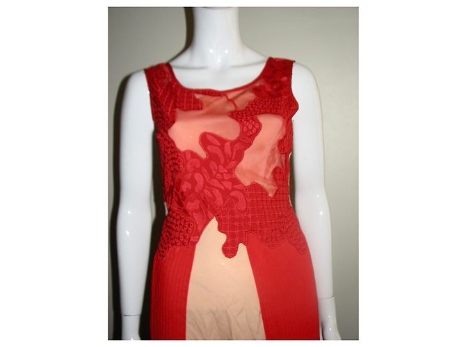 Abito Reiss con pizzo rosso e gonna in chiffon Carne - vista 2