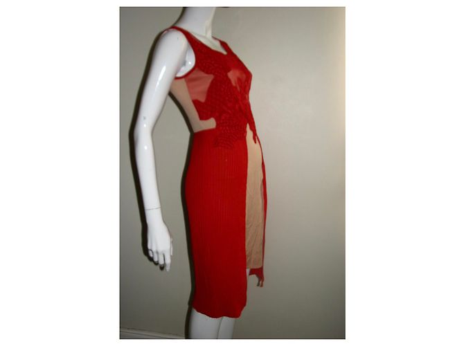 Abito Reiss con pizzo rosso e gonna in chiffon Carne - vista 3