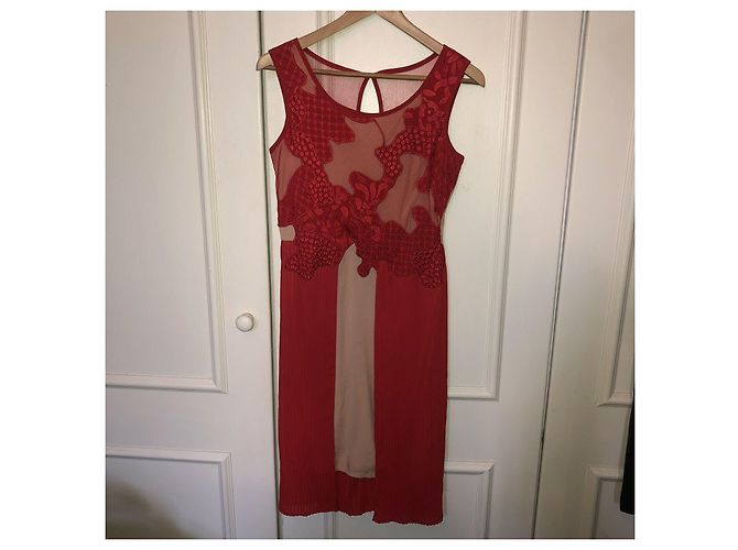 Abito Reiss con pizzo rosso e gonna in chiffon Carne - vista 5