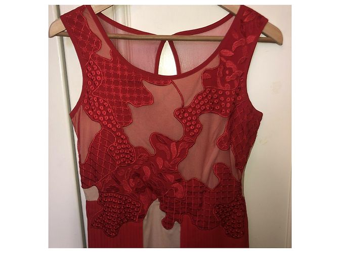 Abito Reiss con pizzo rosso e gonna in chiffon Carne - vista 6