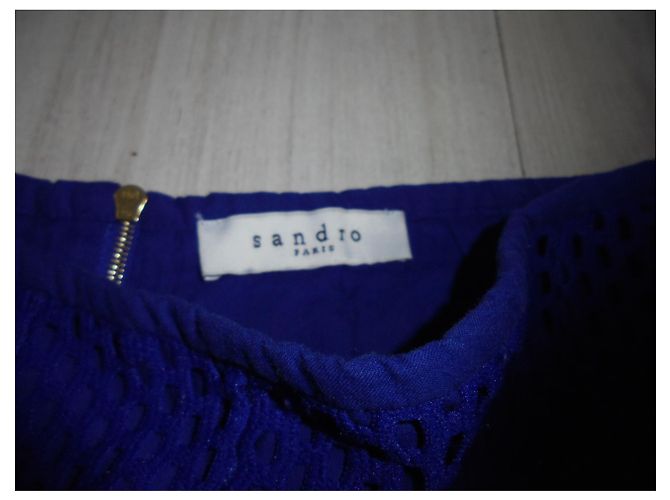 Falda corte trapecio Sandro Paris de encaje de algodón azul marino - vista 2