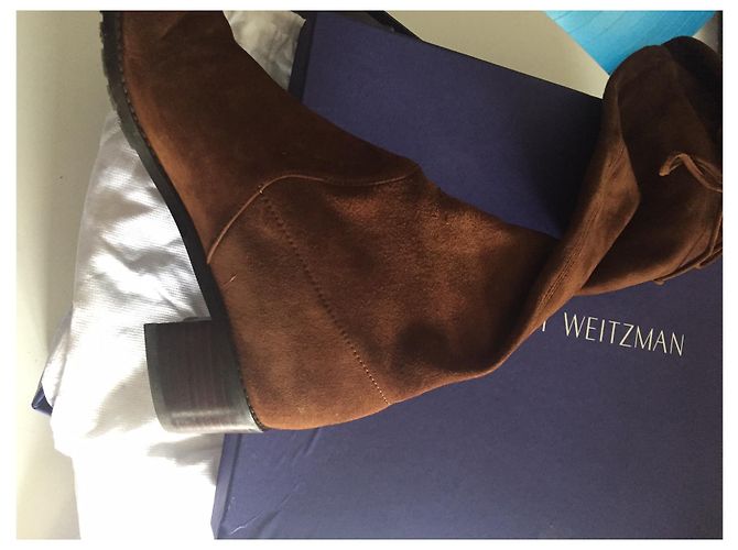 Stuart Weitzman Midland Wildleder Overknee Stiefel Caramel Hellbraun Karamell - Ansicht 4
