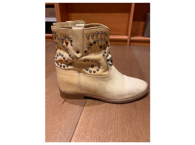 Stivaletti Isabel Marant in pelle color eggshell con perle multicolori Bianco sporco - vista 2