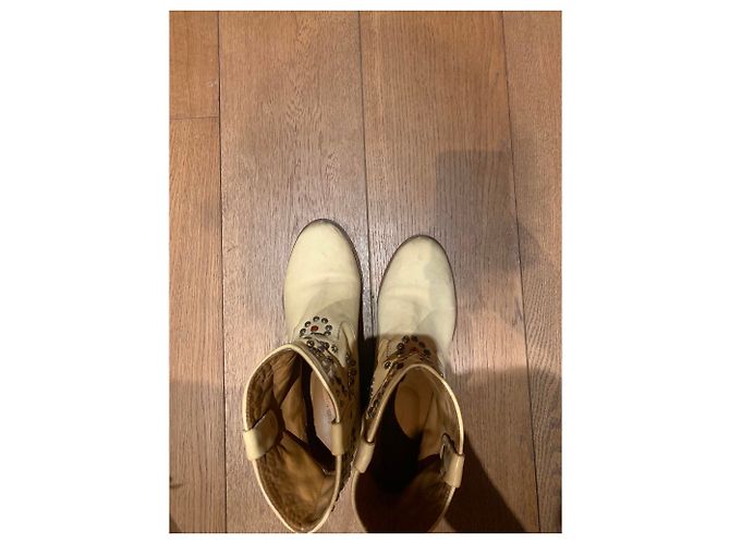 Stivaletti Isabel Marant in pelle color eggshell con perle multicolori Bianco sporco - vista 4