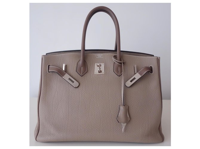 Herm?�s Sac Hermes Birkin 35 bicolore Cuir Gris Taupe ref.130363 - Joli Closet