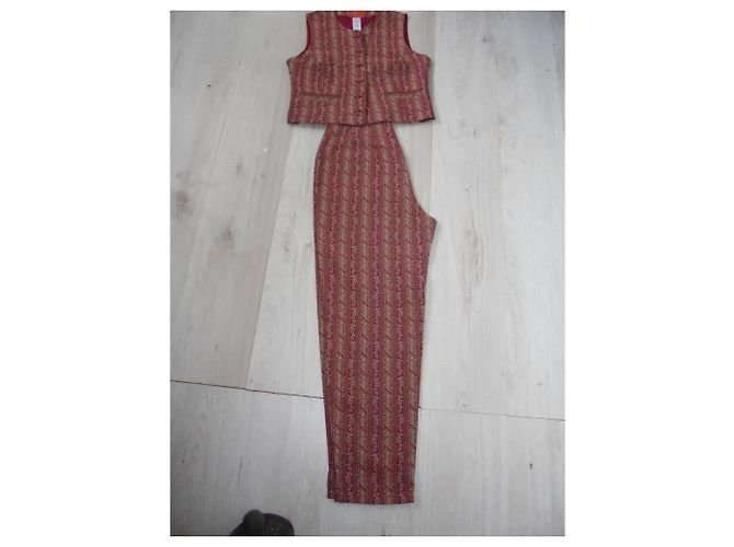 Completo Kenzo Jungle in cotone ricamato beige e rosso scuro Bordò - vista 5