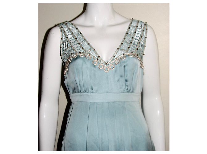 Temperley London Vestido de seda com renda e enfeites Turquesa - vista 2