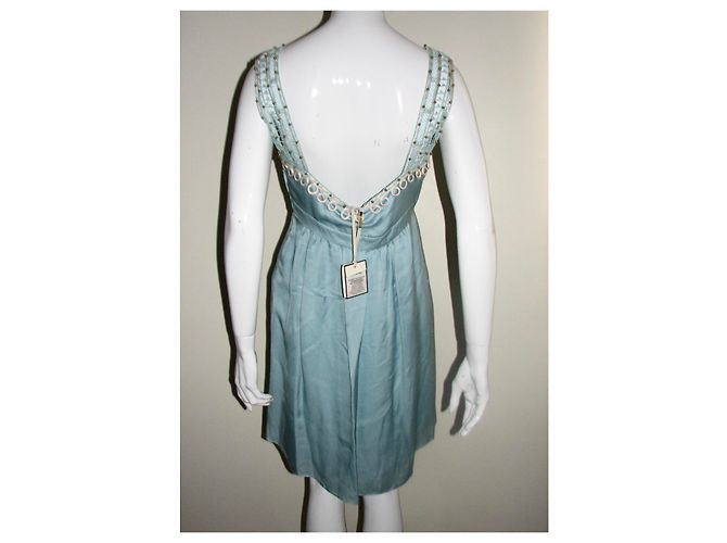 Temperley London Vestido de seda com renda e enfeites Turquesa - vista 4