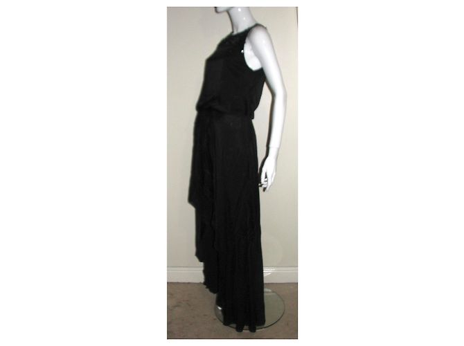 Halston Heritage High Low Maxikleid aus schwarzer Seide - Ansicht 3
