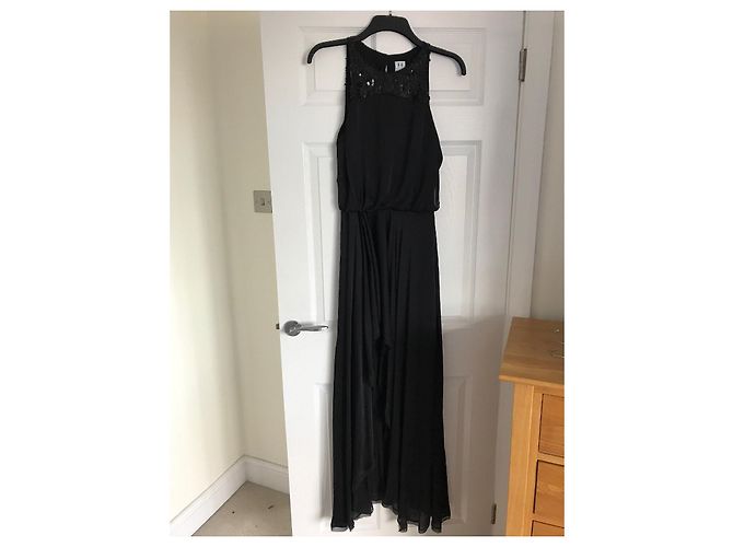Halston Heritage High Low Maxikleid aus schwarzer Seide - Ansicht 6