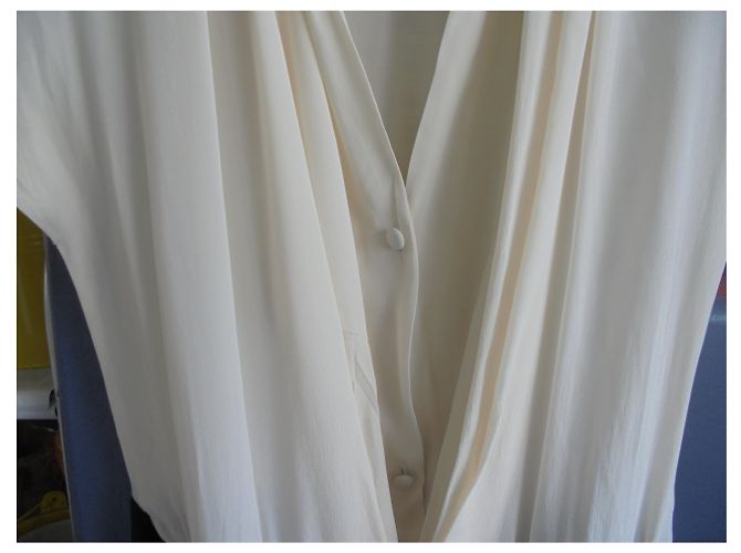 Abito da Smoking Dress Gallery in Seta e Viscosa Nero e Eggshell Bianco sporco - vista 3