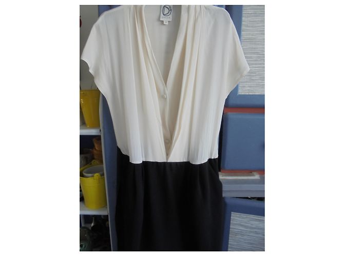 Abito da Smoking Dress Gallery in Seta e Viscosa Nero e Eggshell Bianco sporco - vista 6