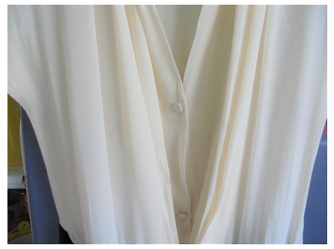 Abito da Smoking Dress Gallery in Seta e Viscosa Nero e Eggshell Bianco sporco - vista 7