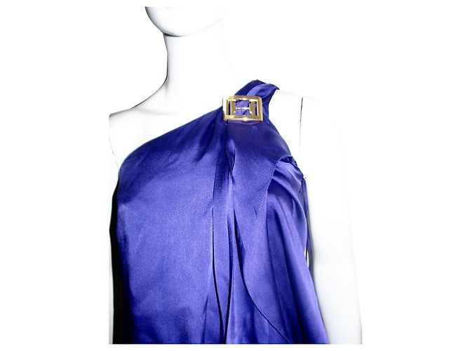 Abito Halston Heritage in seta monospalla stile greco viola Porpora - vista 2