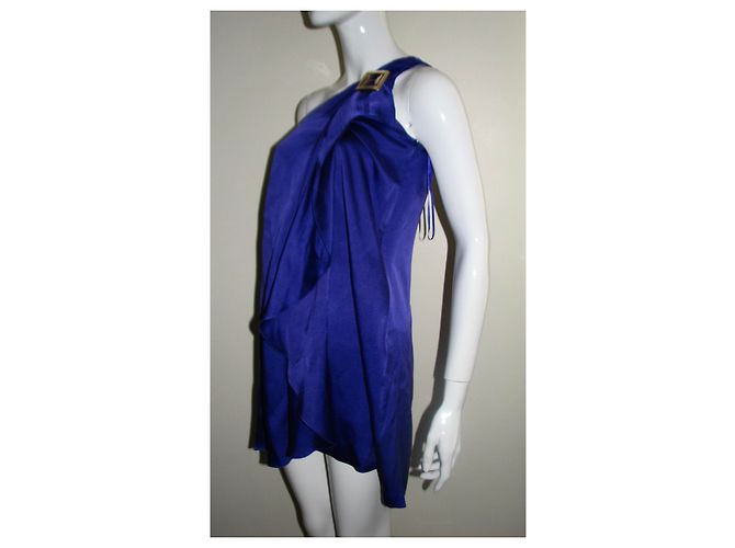 Abito Halston Heritage in seta monospalla stile greco viola Porpora - vista 3