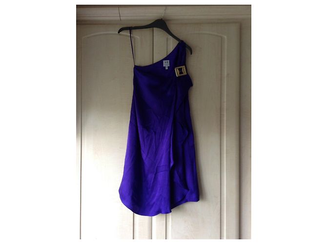 Abito Halston Heritage in seta monospalla stile greco viola Porpora - vista 6