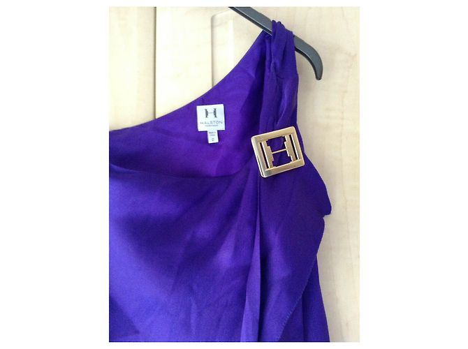 Abito Halston Heritage in seta monospalla stile greco viola Porpora - vista 7