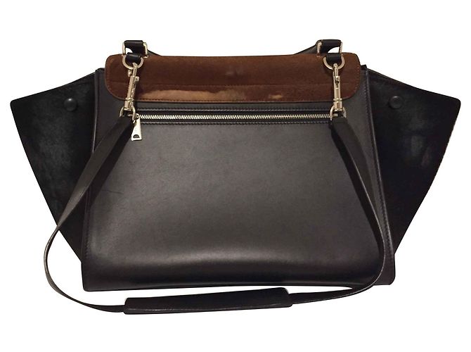 Borsa Céline Trapeze in pelle nera e pelliccia marrone Nero - vista 2