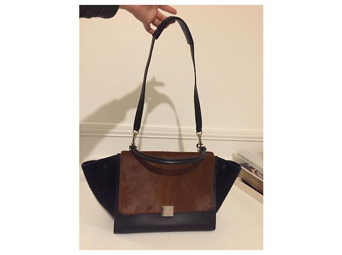 Borsa Céline Trapeze in pelle nera e pelliccia marrone Nero - vista 6