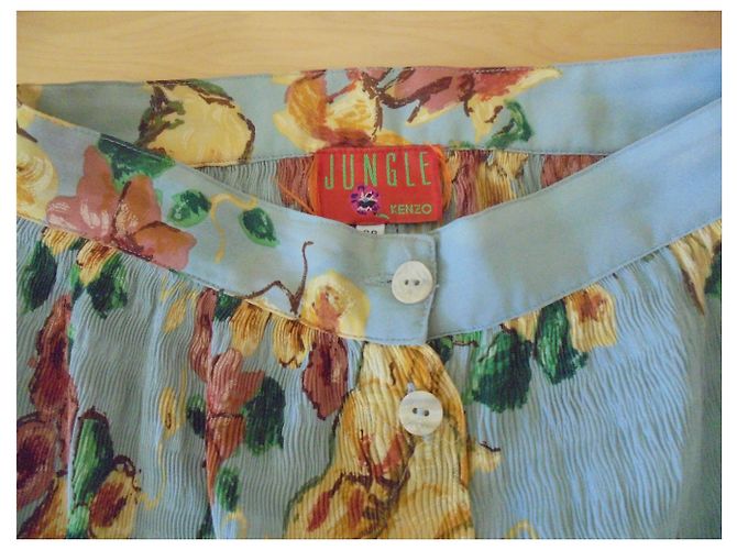 FALDA DE SEDA PINTADA LARGA KENZO Mostaza Azul claro - vista 3