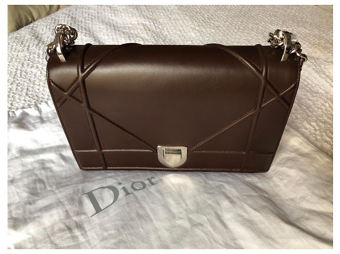 Borsa di pelle di vitello marrone medio Diorama - vista 2