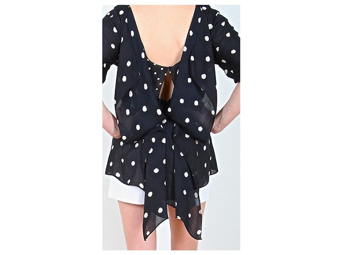Halston Heritage Asymmetrisches Polka Dot Top Schwarz - Ansicht 2