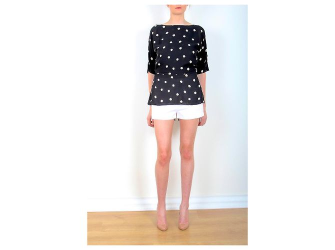 Halston Heritage Asymmetrisches Polka Dot Top Schwarz - Ansicht 3