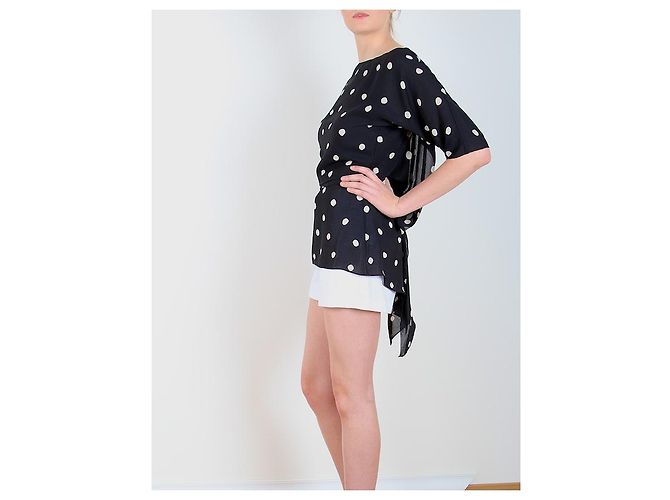 Halston Heritage Asymmetrisches Polka Dot Top Schwarz - Ansicht 4