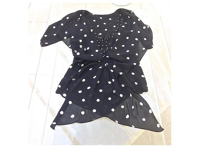 Halston Heritage Asymmetrisches Polka Dot Top Schwarz - Ansicht 7