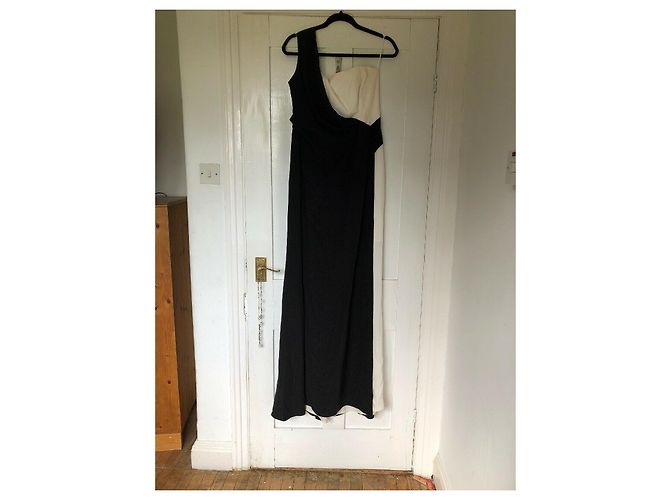 Escada Vestido de seda preto e marfim de um ombro Creme - vista 13
